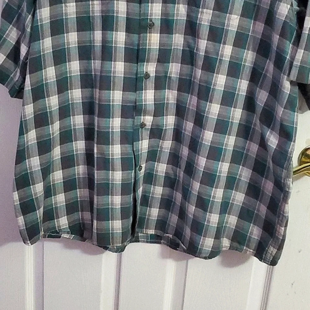 Lee Dungarees Green Plaid Short Sleeve Button Down Shirt Western Festival 2XL
